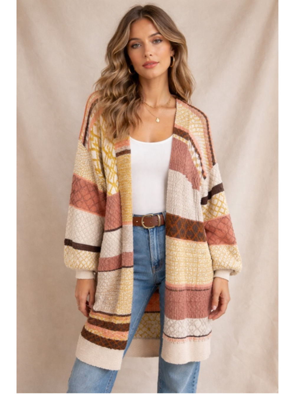 Free People Love & Kisses Patchwork Open Front Long Cardigan Sweater Small